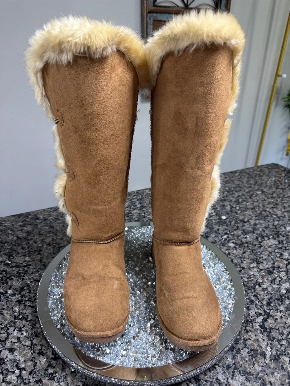JustFab Chestnut Faux-Fur Trim Tall Winter Boots EUC 10